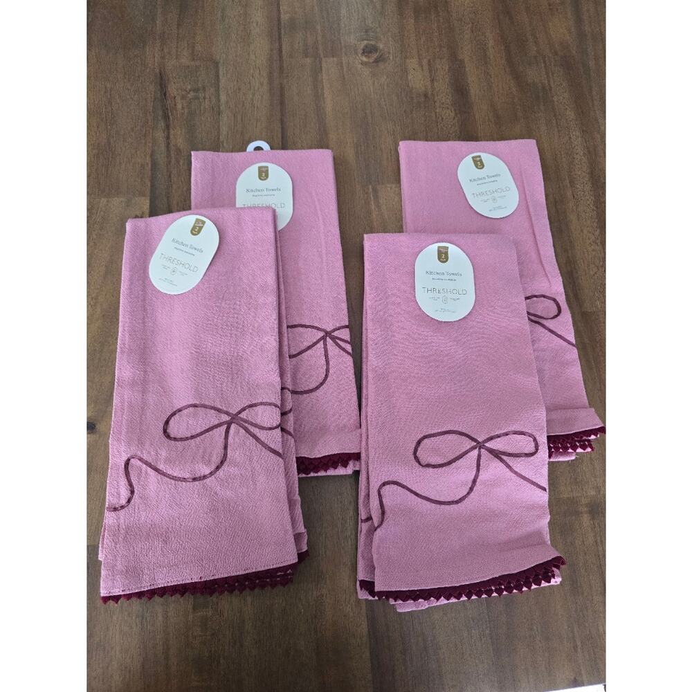 NWT 4 - 2pk Cotton Tea Towels Pink - Threshold
